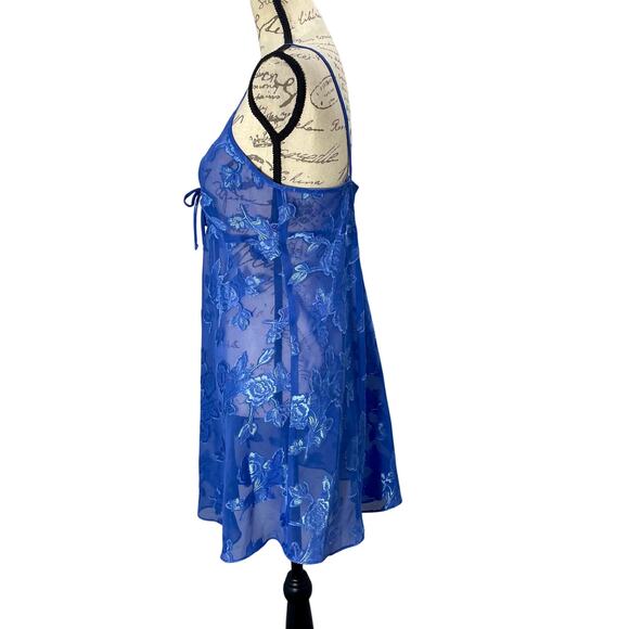 Vintage 90s Keyhole Babydoll Slip Dress Semi-Sheer Satin Floral Lingerie Small - Picture 4 of 9